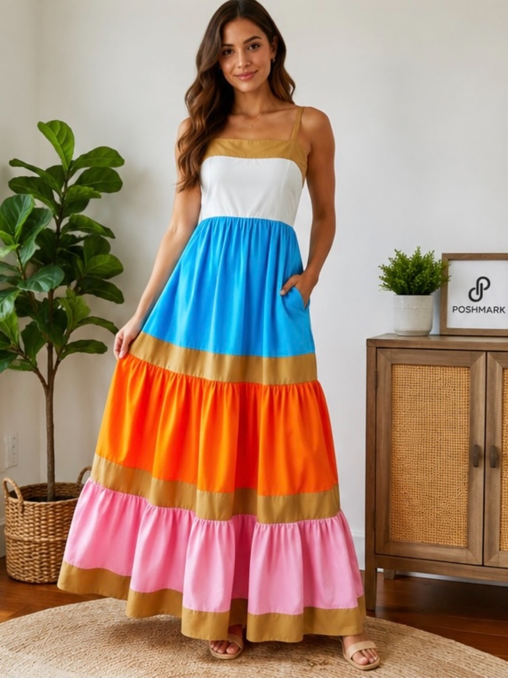 J.Crew Colorblock Tiered Maxi Dress Size 4 Bright Summer Sundress 168.00